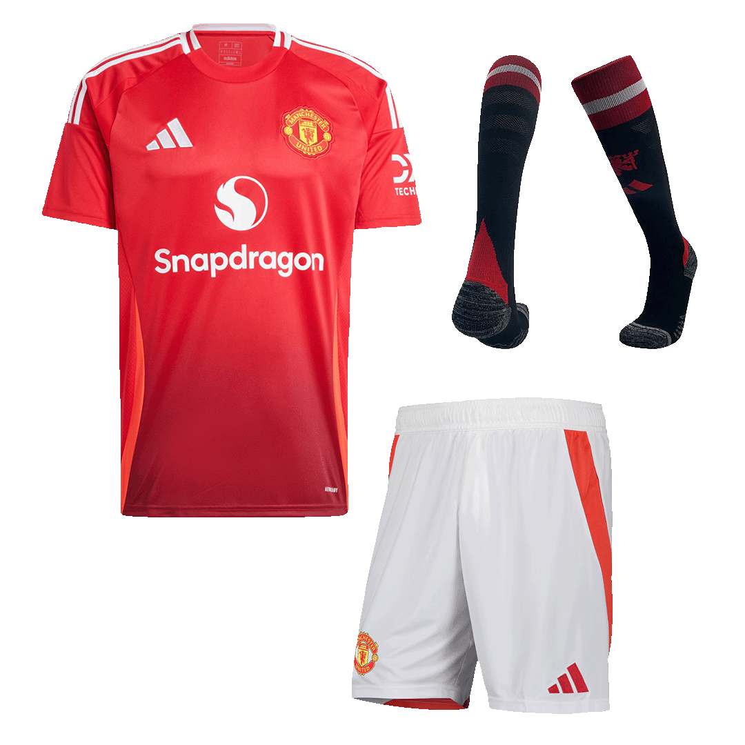 Męski zestaw koszulek piłkarskich Manchester United Home (koszula + spodenki + skarpetki) 2024/25(复制) Top Koszulki Pilka Sklep