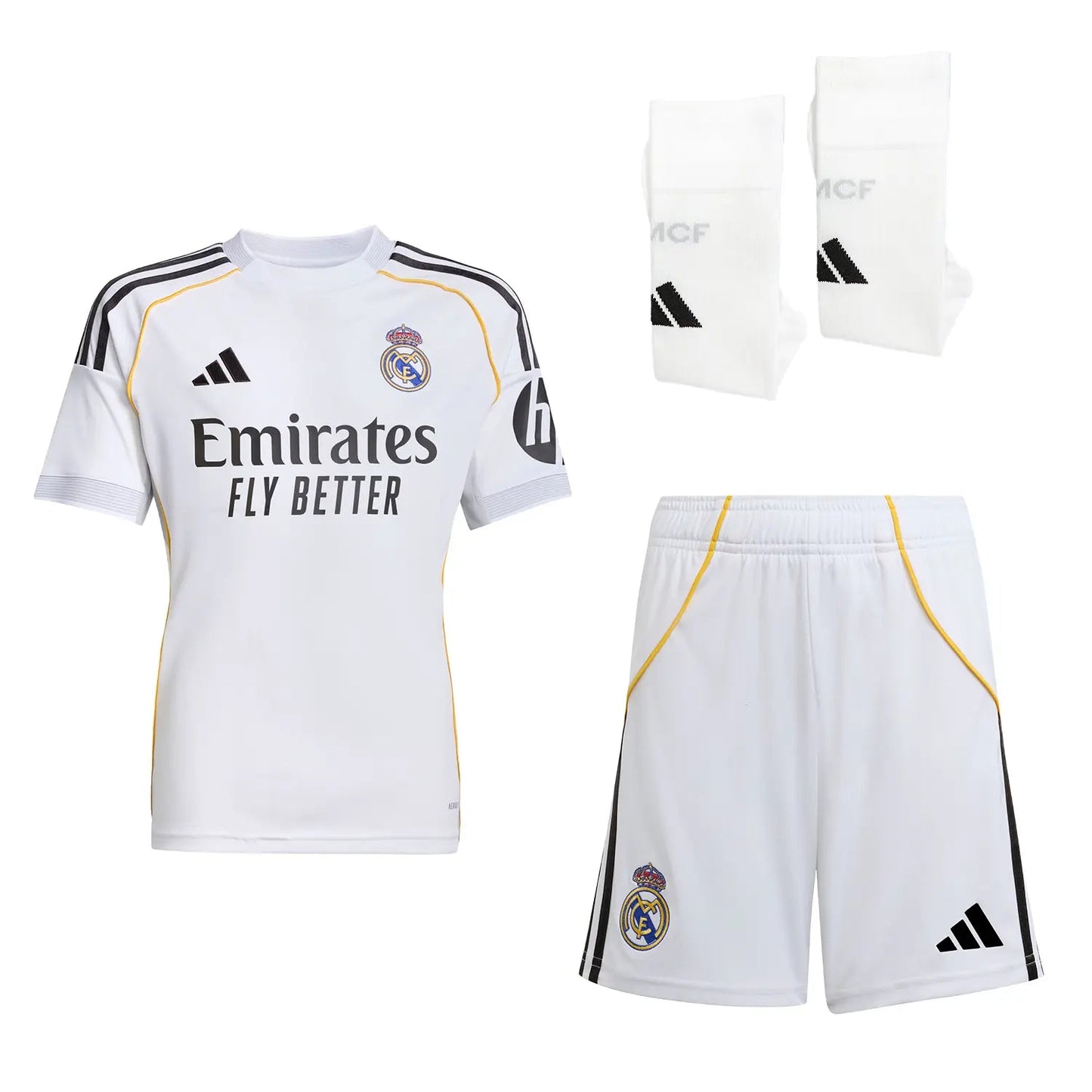 Dziecięcy zestaw piłkarski Real Madrid Home Soccer Jersey (koszulka + spodenki + skarpetki) 2025/26 Top Koszulki Pilka Sklep