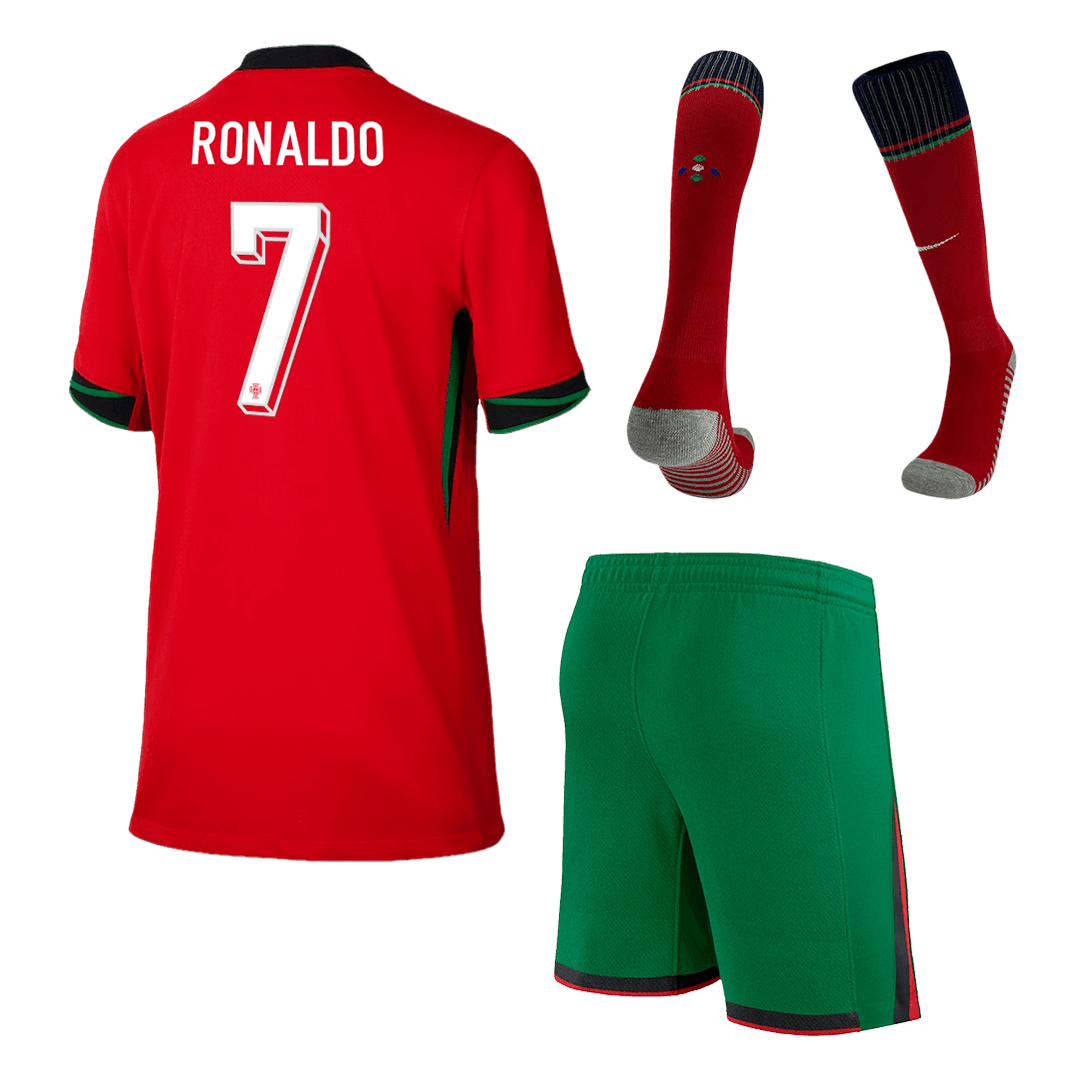 Kid's Portugal RONALDO #7 Home Jerseys Full Kit Euro 2024 Go Game Wear