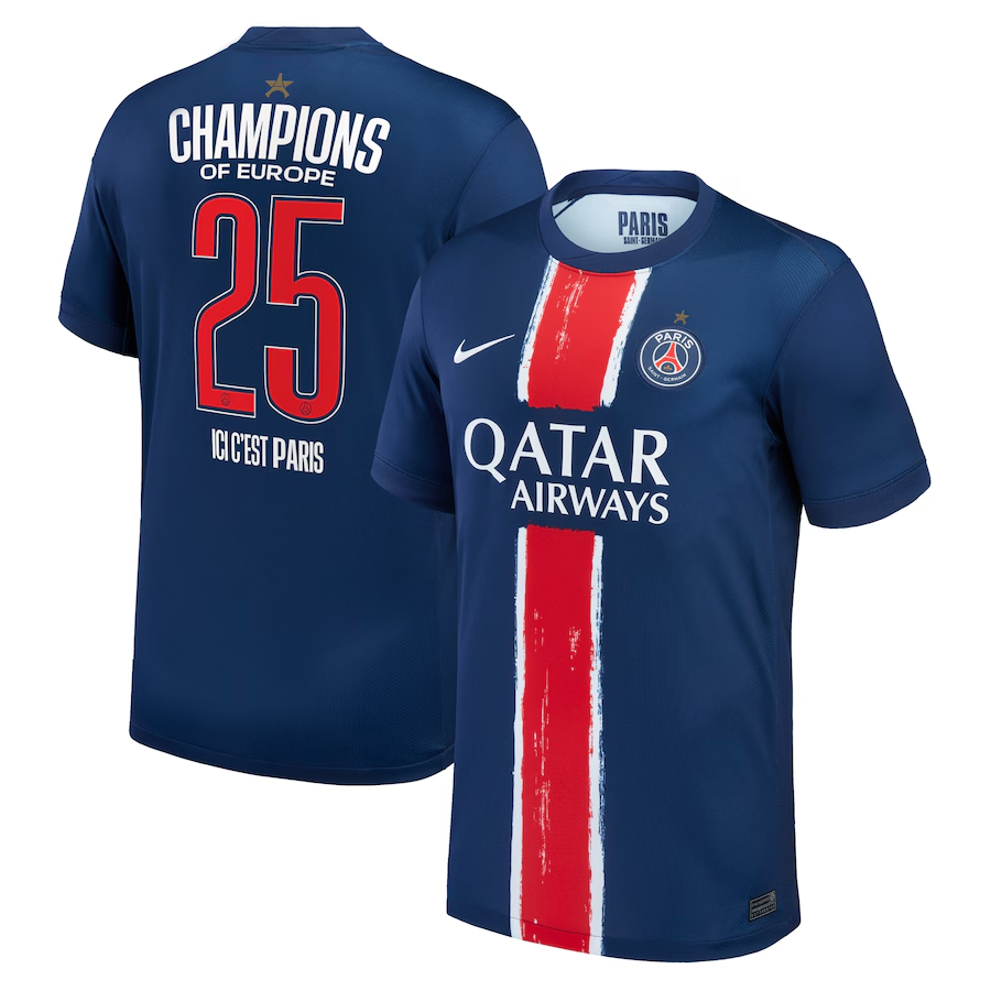 Kid's PSG Home Soccer Jersey Kit(Jersey+Shorts) 2024/25 Special Edition -Champions of Europe 2025 Go Game Wear