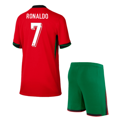 Dziecięcy Portugal RONALDO #7 Zestaw koszulek domowych (koszulka + spodenki) Euro 2024 Top Koszulki Pilka Sklep