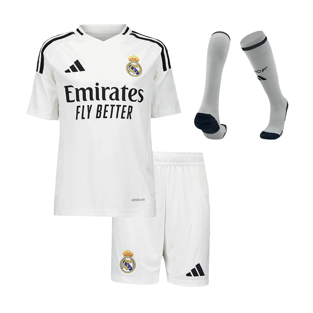 Kid's Real Madrid Home Soccer Jersey Kit(Jersey+Shorts+Socks) 2024/25 Go Soccer World Shop