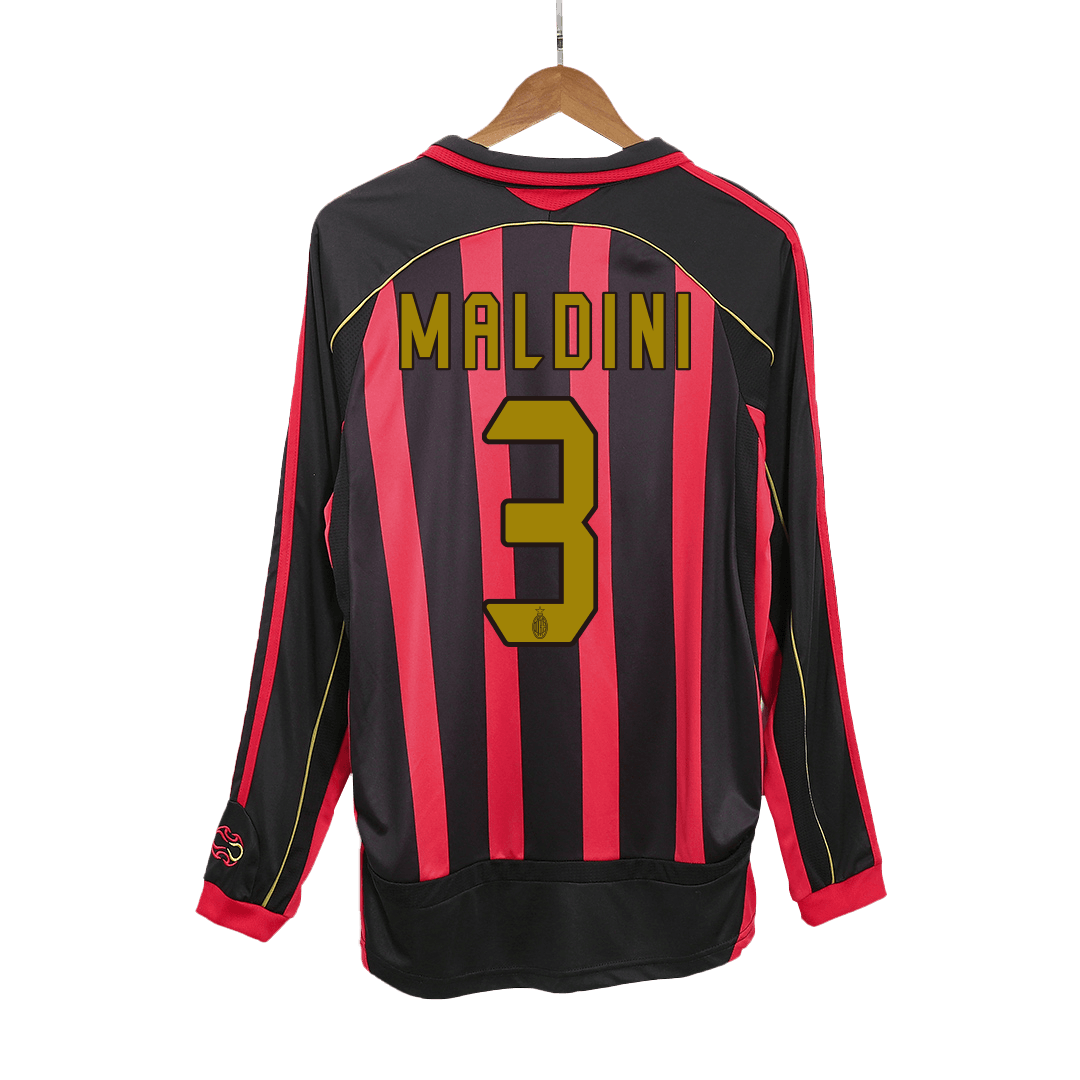 Men's Retro MALDINI #3 2006/07 AC Milan Home Long Sleeve Football Shirt