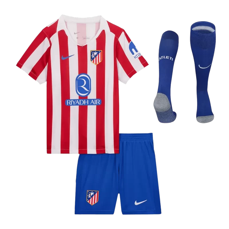 Kid's Atletico Madrid Home Soccer Jersey Kit(Jersey+Shorts+Socks) 2025/26 Top Koszulki Pilka Sklep