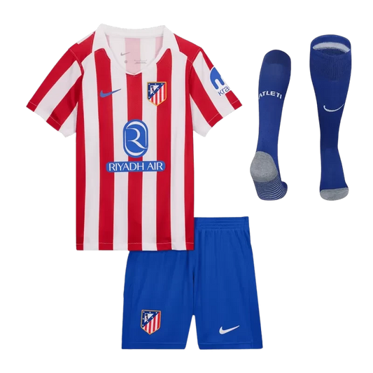 Kid's Atletico Madrid Home Soccer Jersey Kit(Jersey+Shorts+Socks) 2025/26 Top Koszulki Pilka Sklep