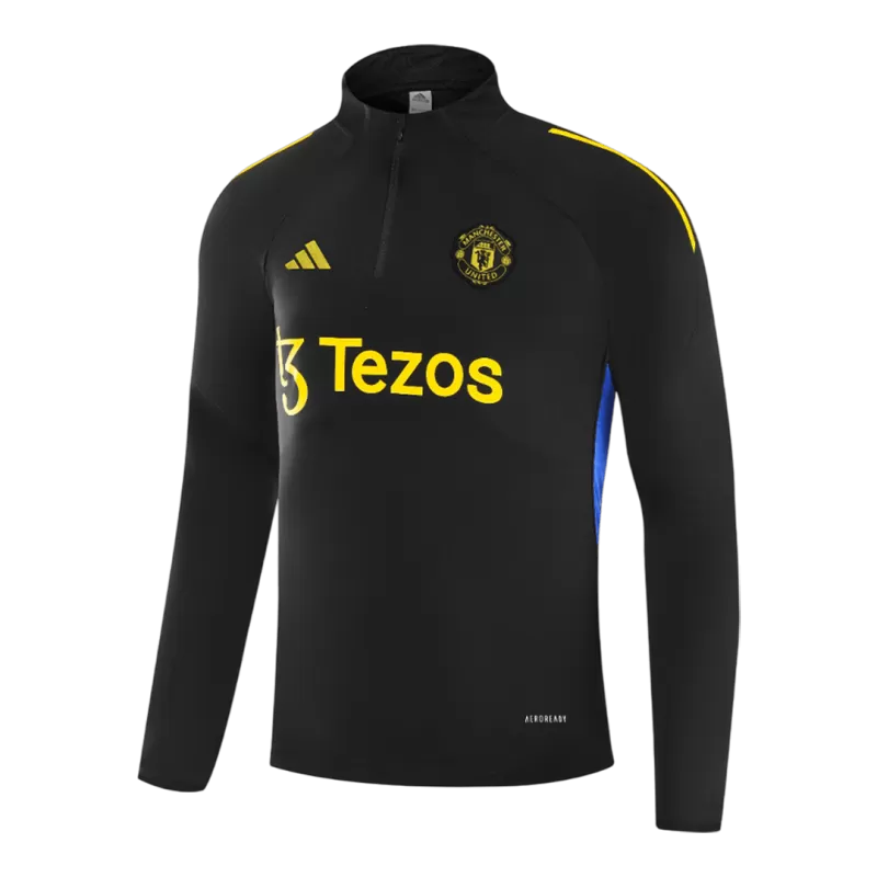 Zestaw Treningowy Dziecięcy Manchester United 1/4 Zip (Kurtka + Spodnie) 2025/26 – Czarny Top Koszulki Pilka Sklep