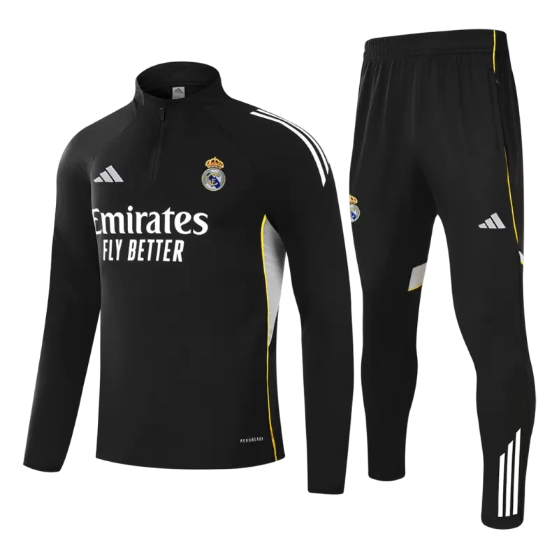 Kid's Real Madrid 1/4 Zip Training Kit (Jacket+Pants) 2025/26 - Black Top Koszulki Pilka Sklep