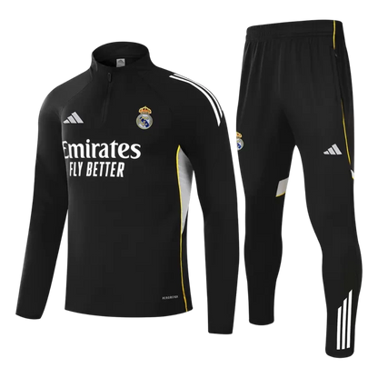 Kid's Real Madrid 1/4 Zip Training Kit (Jacket+Pants) 2025/26 - Black Top Koszulki Pilka Sklep