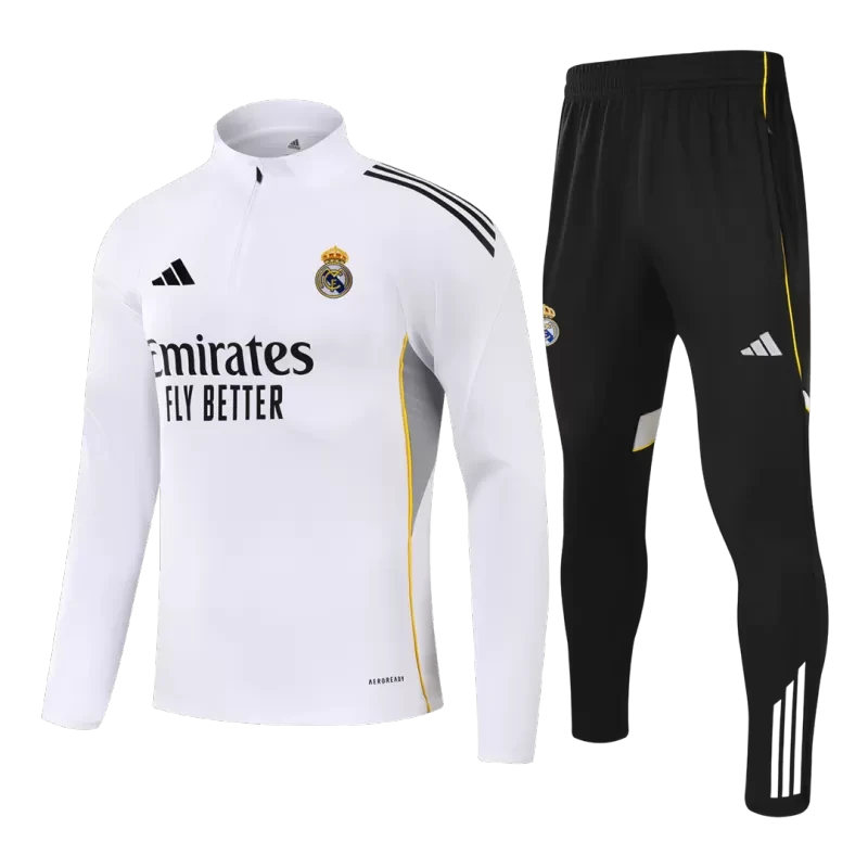 Kid's Real Madrid 1/4 Zip Training Kit (Jacket+Pants) 2025/26 - White Top Koszulki Pilka Sklep