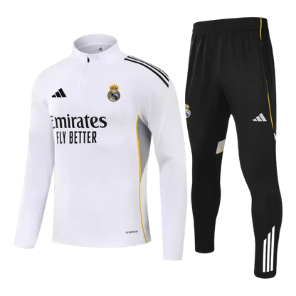 Kid's Real Madrid 1/4 Zip Training Kit (Jacket+Pants) 2025/26 - White Top Koszulki Pilka Sklep