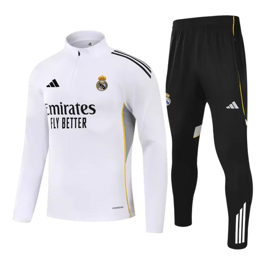 Kid's Real Madrid 1/4 Zip Training Kit (Jacket+Pants) 2025/26 - White Top Koszulki Pilka Sklep
