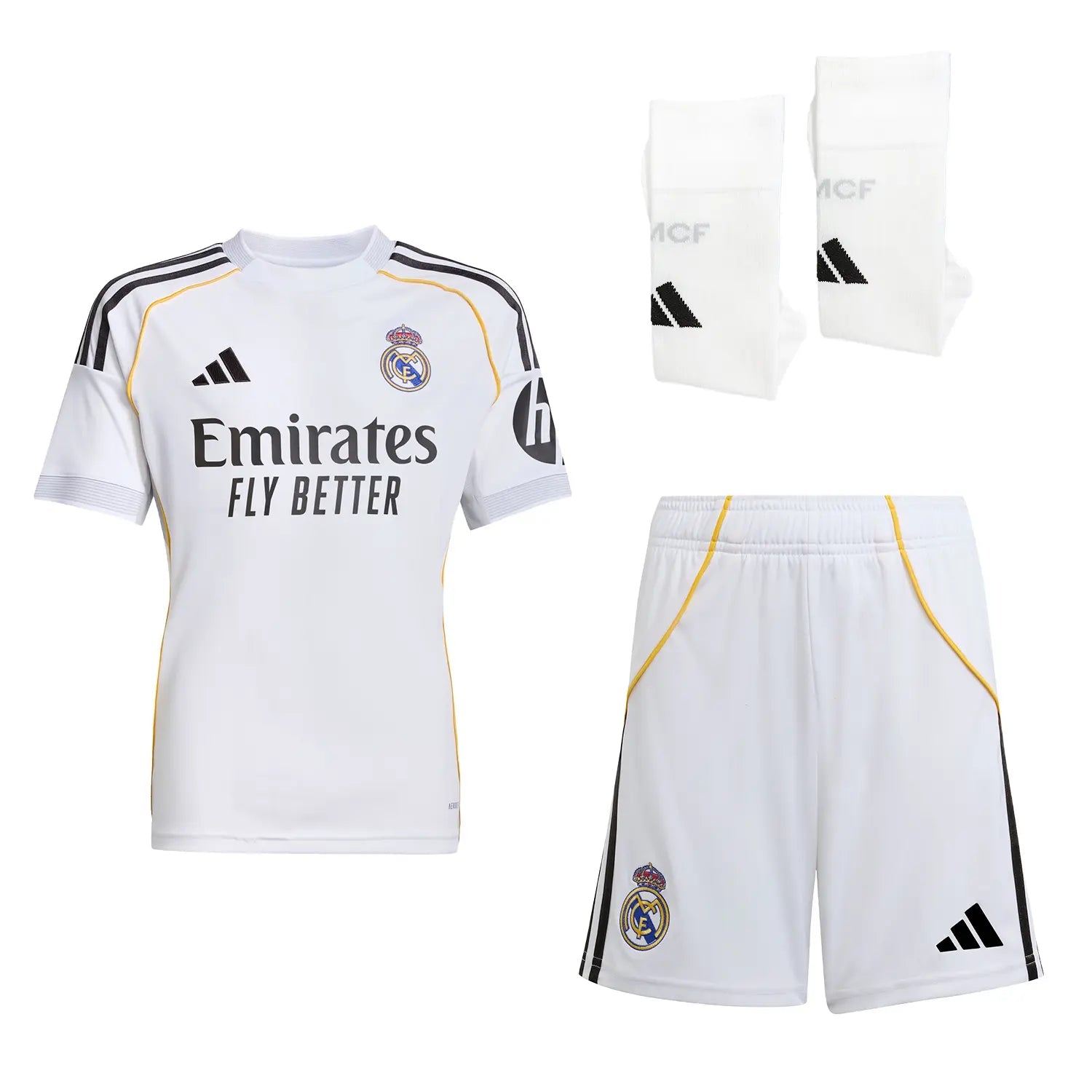 Dziecięcy zestaw piłkarski Real Madrid Home Soccer Jersey (koszulka + spodenki + skarpetki) 2025/26 Top Koszulki Pilka Sklep