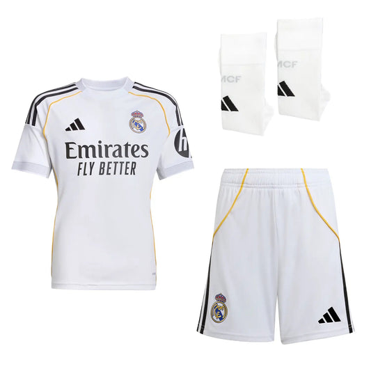 Dziecięcy zestaw piłkarski Real Madrid Home Soccer Jersey (koszulka + spodenki + skarpetki) 2025/26