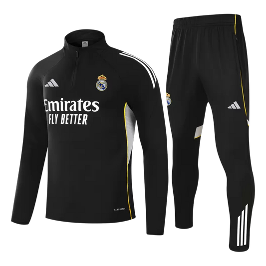 Real Madrid 1/4 Zip Tracksuit Kit (Jacket+Pants) 2025/26 - Black Top Koszulki Pilka Sklep