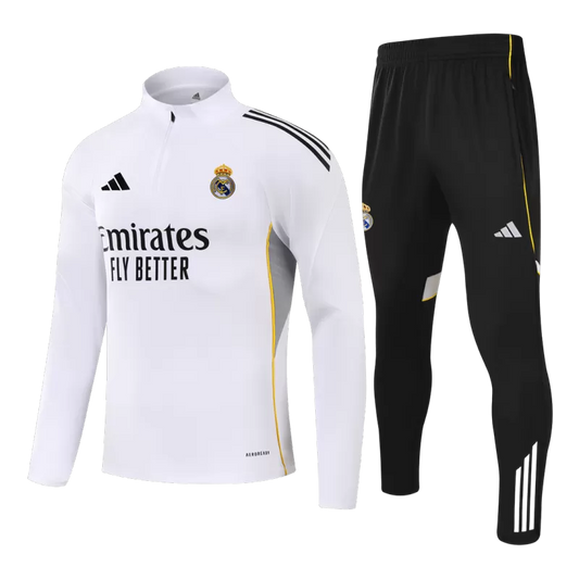 Real Madrid 1/4 Zip Tracksuit Kit (Jacket+Pants) 2025/26 - White Top Koszulki Pilka Sklep