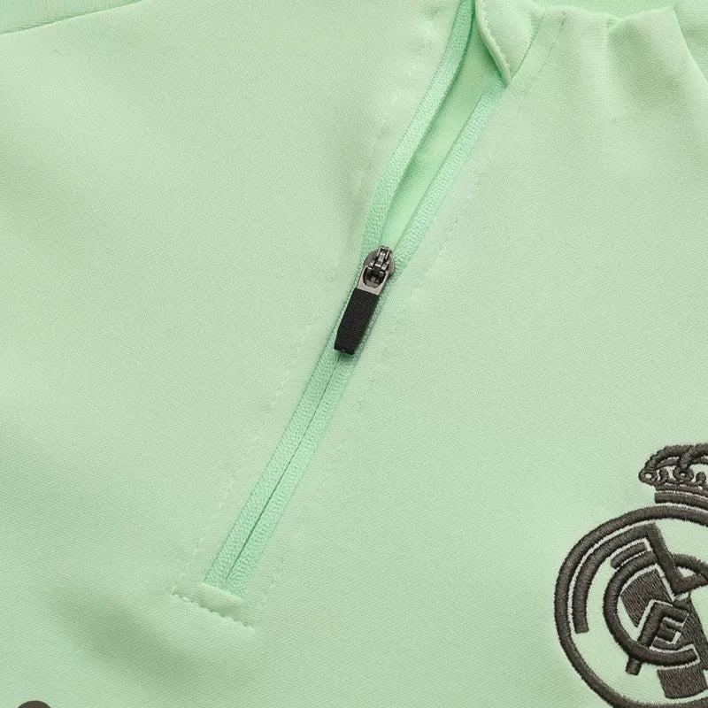 Kid's Real Madrid 1/4 Zip Training Kit (Jacket+Pants) 2025/26 - Green Top Koszulki Pilka Sklep