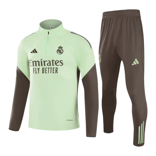 Kid's Real Madrid 1/4 Zip Training Kit (Jacket+Pants) 2025/26 - Green Top Koszulki Pilka Sklep
