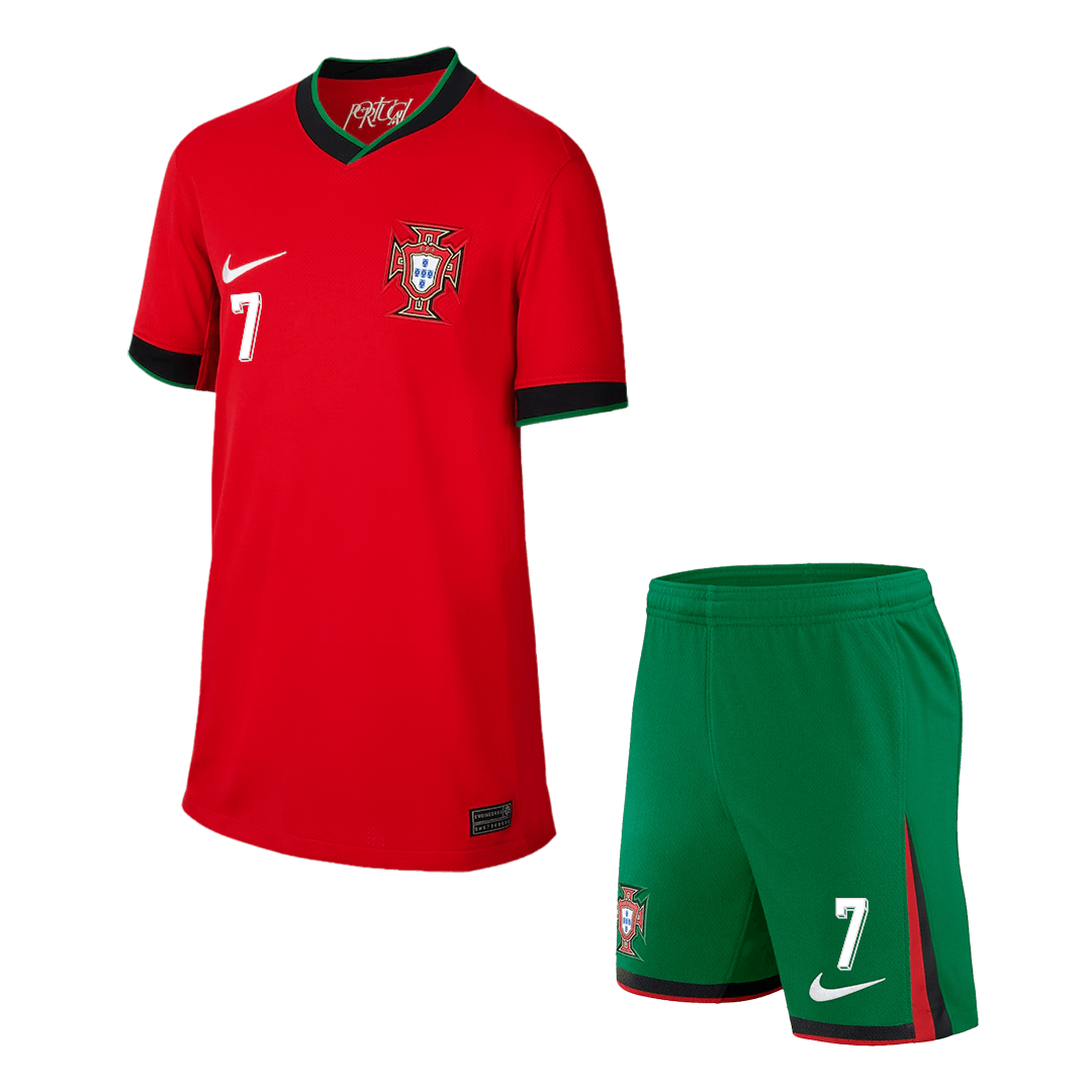 Dziecięcy Portugal RONALDO #7 Zestaw koszulek domowych (koszulka + spodenki) Euro 2024 Top Koszulki Pilka Sklep