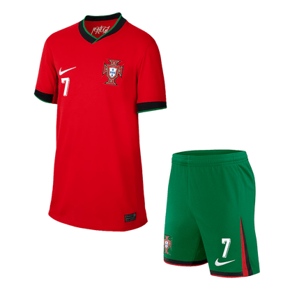 Dziecięcy Portugal RONALDO #7 Zestaw koszulek domowych (koszulka + spodenki) Euro 2024 Top Koszulki Pilka Sklep