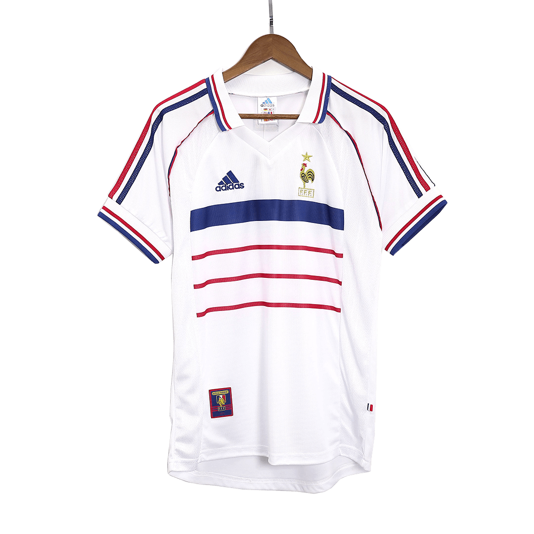 Hochwertiges Retro-Fußballtrikot für Herren aus dem Jahr 1998 (Auswärtstrikot Frankreich)