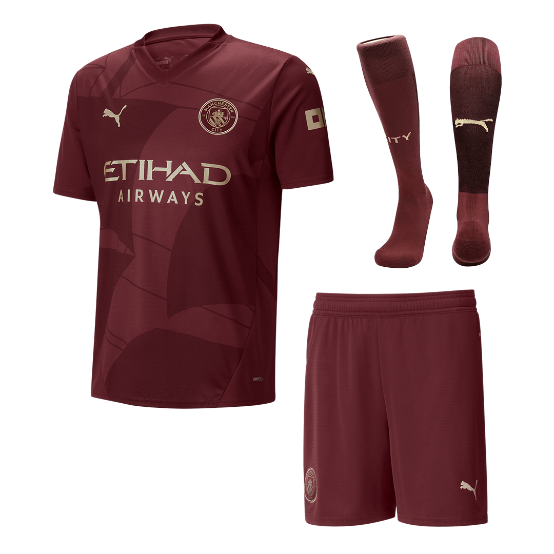 Hochwertiges Manchester City Third Away-Fußballtrikot für Herren (Trikot + Shorts + Socken) 2024/25