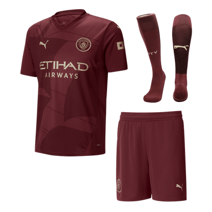 Hochwertiges Manchester City Third Away-Fußballtrikot für Herren (Trikot + Shorts + Socken) 2024/25