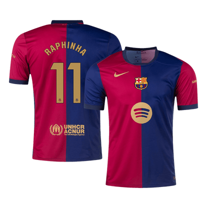 Barcelona 2024/25 RAPHINHA Home Shirt #11 - Spotify Logo Without Text