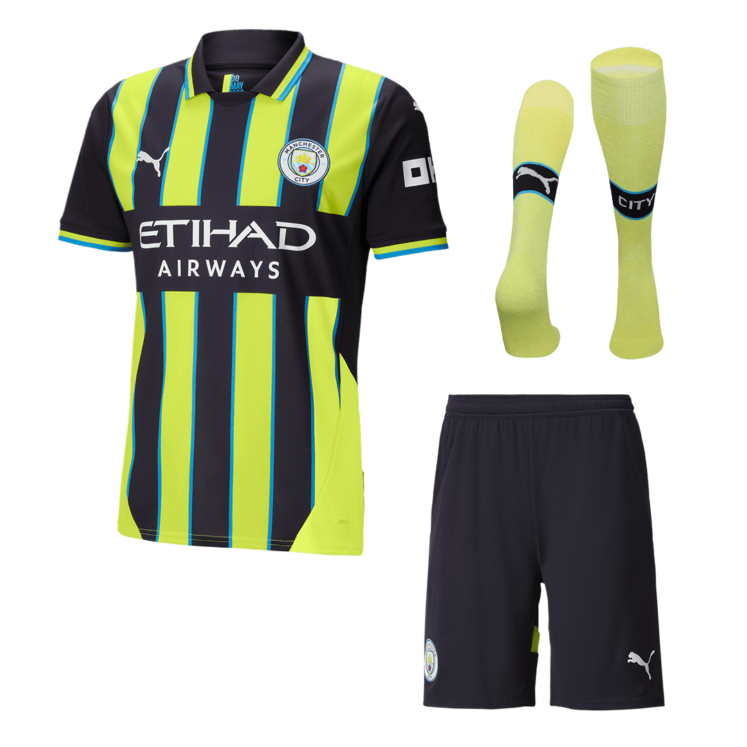 Komplet wyjazdowych koszulek piłkarskich Manchester City (koszula + spodenki + skarpetki) 2024/25