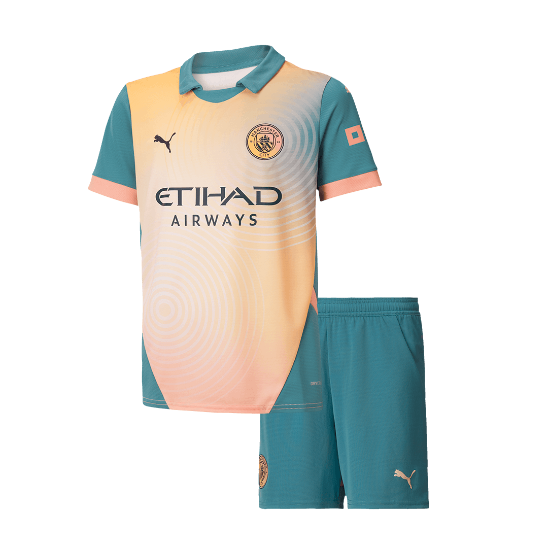 Hochwertiges Manchester City Fourth Away Fußballtrikot-Set (Shirt + Shorts) 2024/25 für Kinder