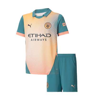 Hochwertiges Manchester City Fourth Away Fußballtrikot-Set (Shirt + Shorts) 2024/25 für Kinder