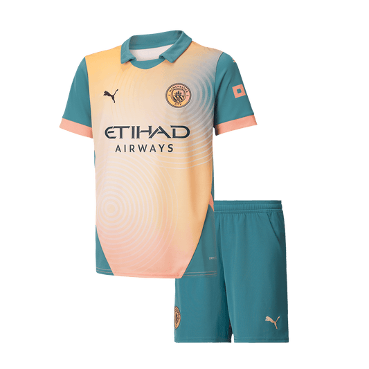 Wysokiej jakości komplet koszulek piłkarskich Manchester City Fourth Away (koszulka + spodenki) 2024/25 dla dzieci