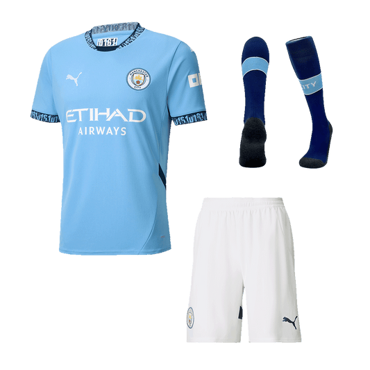 Męska Wysokiej jakości komplet koszulek piłkarskich Manchester City Home (koszula + spodenki + skarpetki) 2024/25