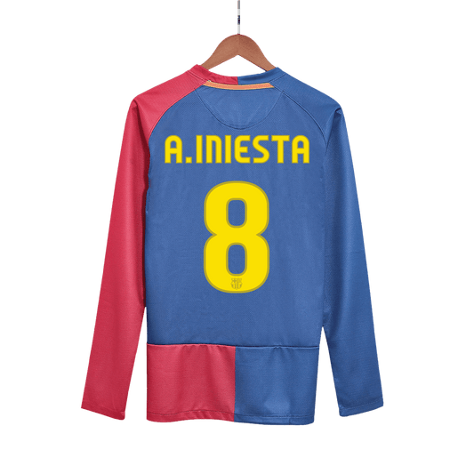Retro A.INIESTA #8 2008/09 Barcelona Home Long Sleeve  Soccer Jersey- UCL Final Top Soccer Jerseys Store